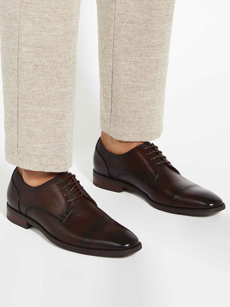 Dune London Brown Wide Fit Suffix Flex Sole Toecap Derby Shoes - Image 1 of 5