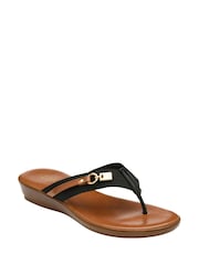 Lotus Black Low Wedge Toe Thong Sandals - Image 1 of 4