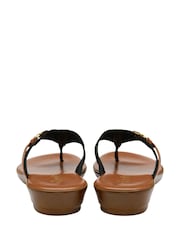 Lotus Black Low Wedge Toe Thong Sandals - Image 3 of 4