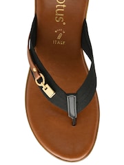 Lotus Black Low Wedge Toe Thong Sandals - Image 4 of 4