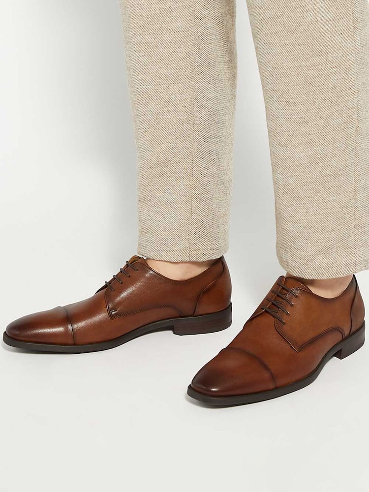 Dune London Brown Wide Fit Suffix Flex Sole Toecap Derby Shoes - Image 1 of 5