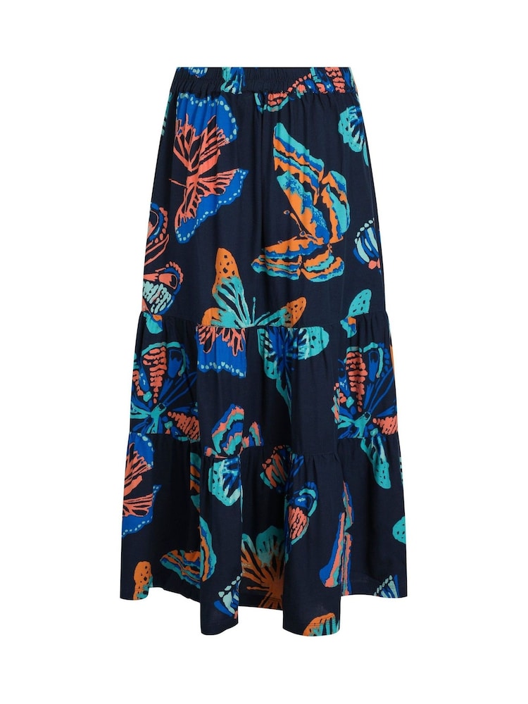 Weird Fish Blue Cassis Viscose Printed Tiered Skirt - Image 6 of 6 Weird Fish Blue Cassis Viscose Printed Tiered Skirt - Image 6 of 6