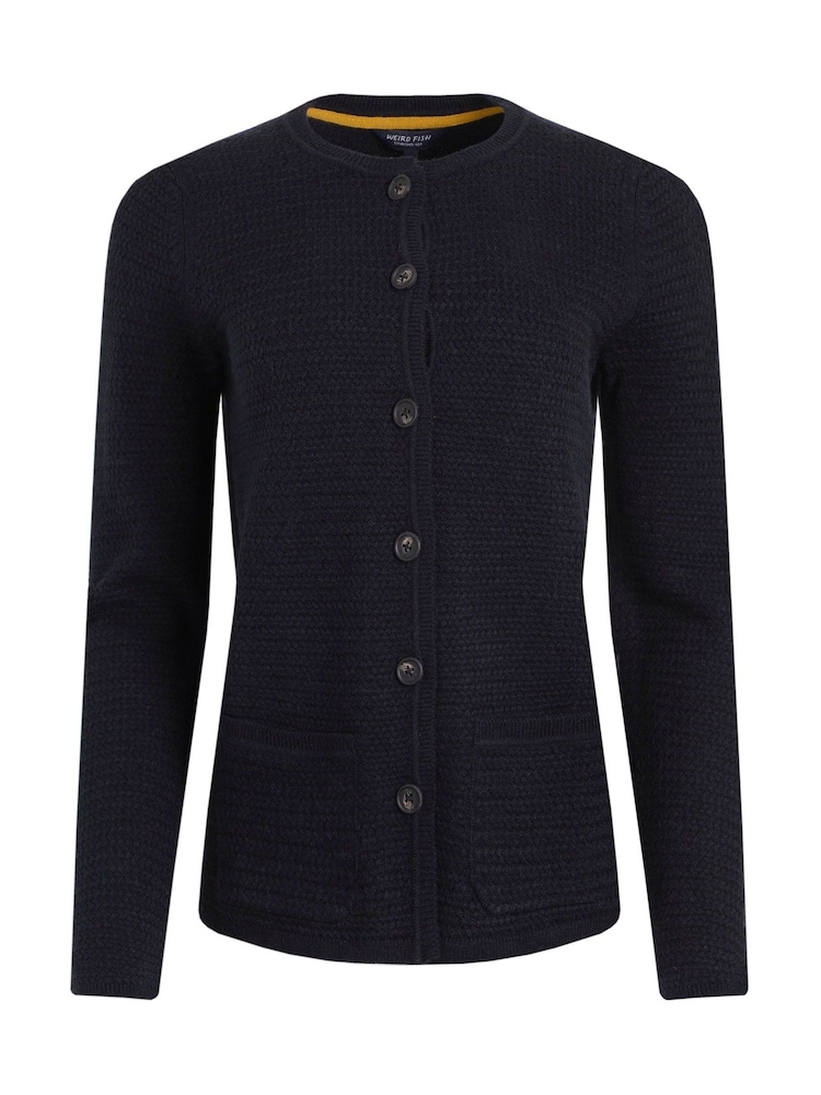 Weird Fish Blue Hayley Knitted Blazer Cardigan - Image 6 of 7