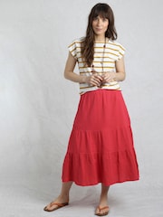Красный - Weird Fish Lathika Doublecloth Midi Tiered 100% Cotton Skirt - Image 1 of 1
