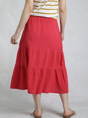 Weird Fish Red Lathika Doublecloth Midi Tiered 100% Cotton Skirt - Image 2 of 5