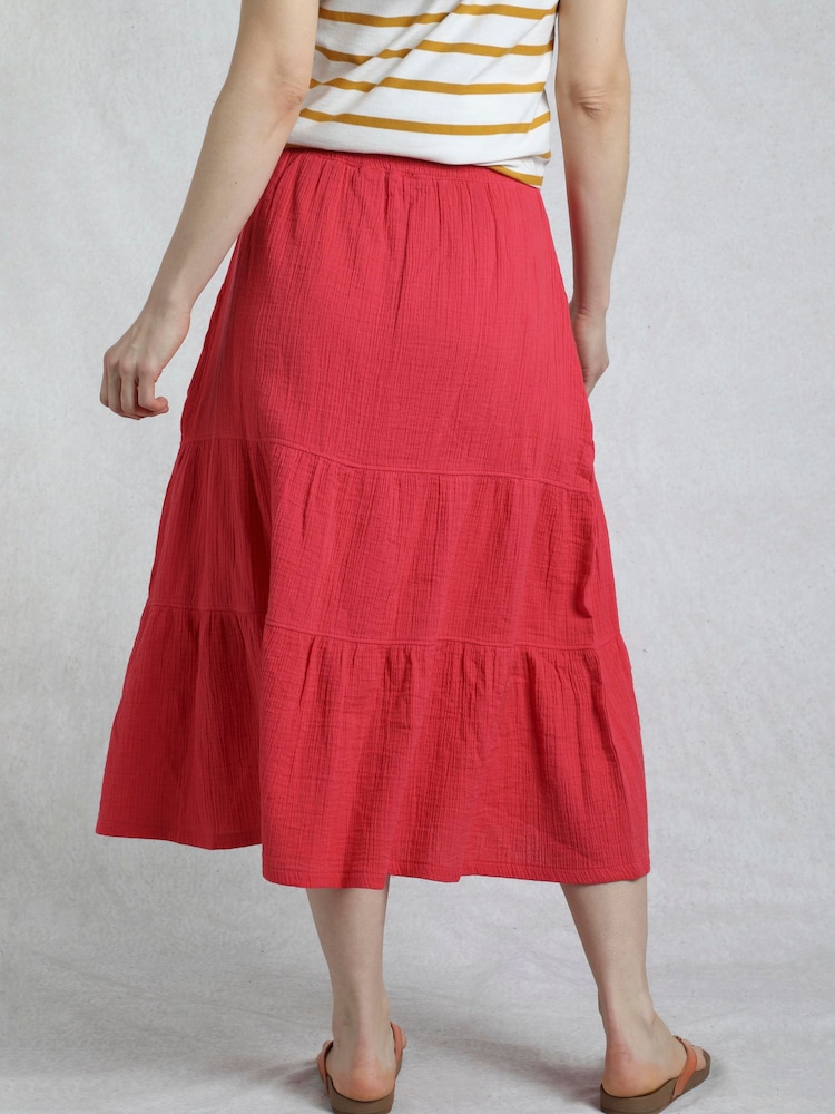 Weird Fish Red Lathika Doublecloth Midi Tiered 100% Cotton Skirt - Image 2 of 5