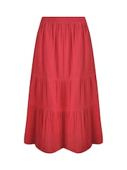 Weird Fish Red Lathika Doublecloth Midi Tiered 100% Cotton Skirt - Image 4 of 5