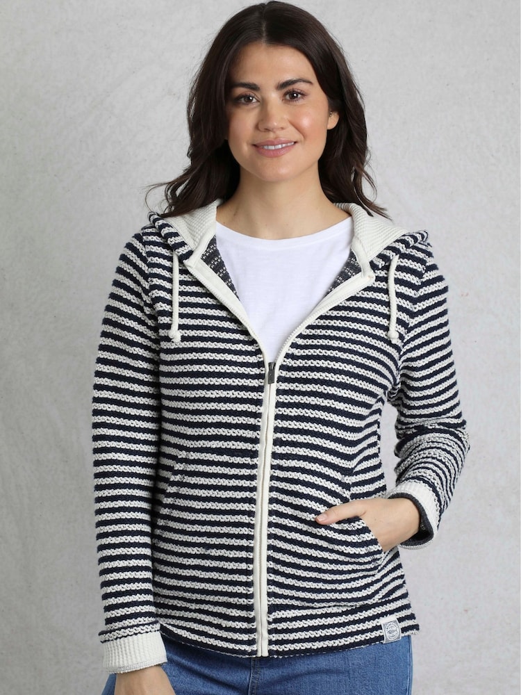 Weird Fish Cream Fisher Full Zip Stripe Hooded Macaroni Fleece - Image 1 of 8
