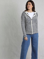 Weird Fish Cream Fisher Full Zip Stripe Hooded Macaroni Fleece - Image 3 of 8