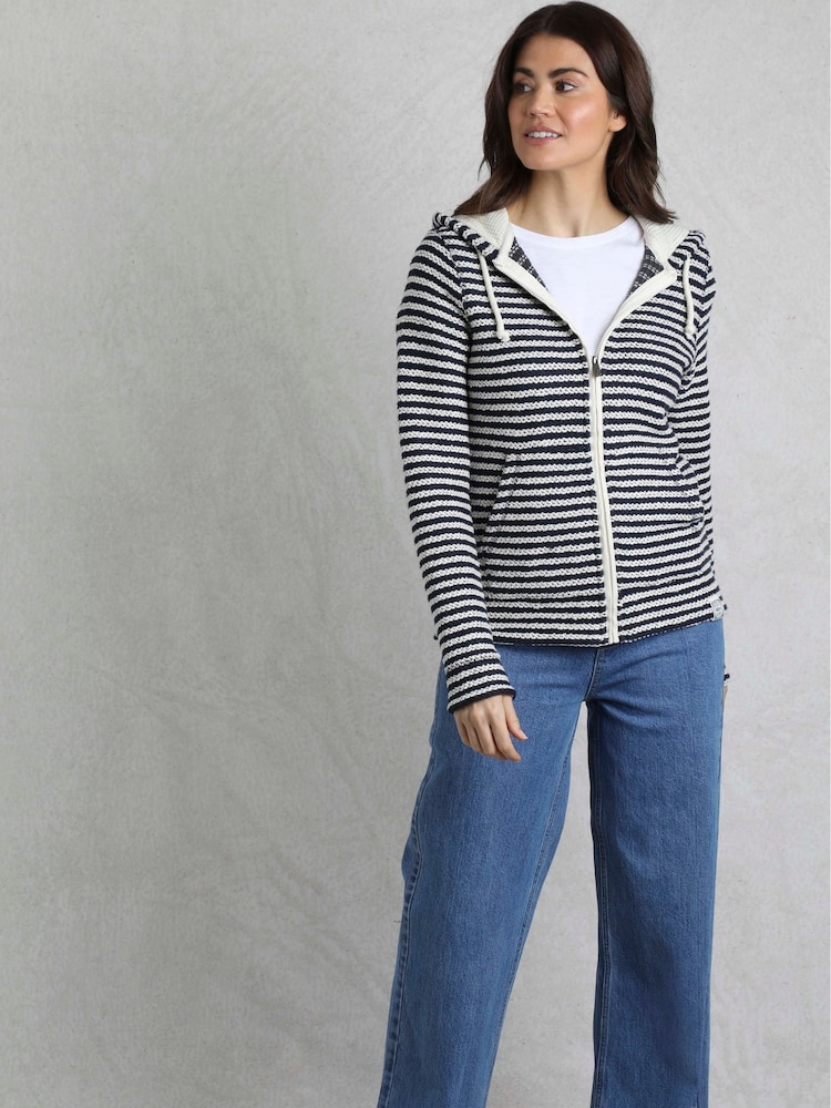 Weird Fish Cream Fisher Full Zip Stripe Hooded Macaroni Fleece - Image 3 of 8