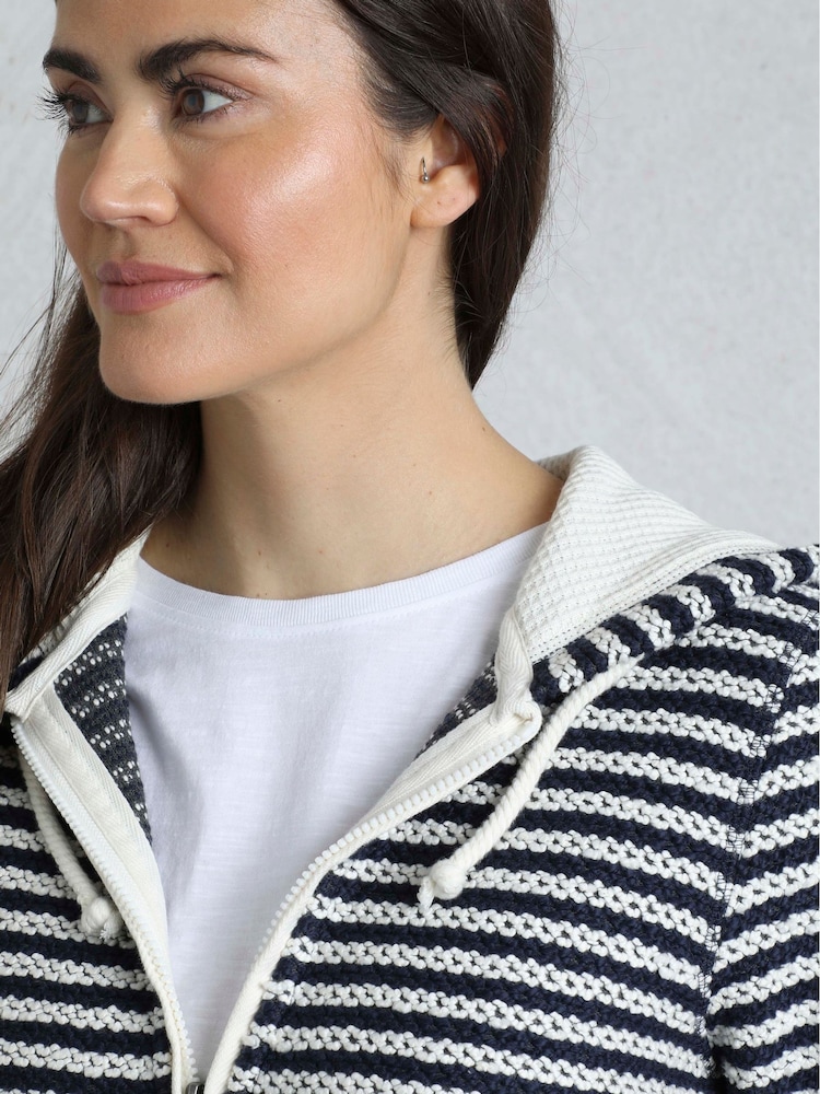 Weird Fish Cream Fisher Full Zip Stripe Hooded Macaroni Fleece - Image 4 of 8