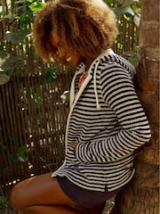 Weird Fish Cream Fisher Full Zip Stripe Hooded Macaroni Fleece - Image 6 of 8