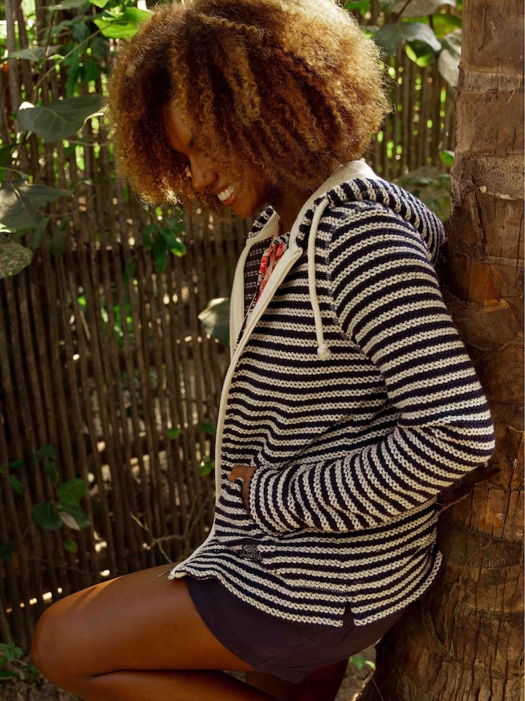 Weird Fish Cream Fisher Full Zip Stripe Hooded Macaroni Fleece - Image 6 of 8