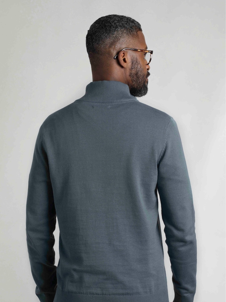Weird Fish Blue Baxter Fine Knit 1/4 Zip 100% Cotton Jumper - Image 2 of 7