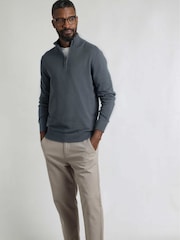 Weird Fish Blue Baxter Fine Knit 1/4 Zip 100% Cotton Jumper - Image 3 of 7