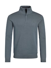 Weird Fish Blue Baxter Fine Knit 1/4 Zip 100% Cotton Jumper - Image 6 of 7