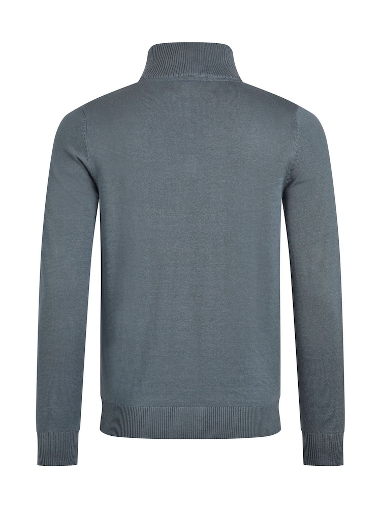 Weird Fish Blue Baxter Fine Knit 1/4 Zip 100% Cotton Jumper - Image 7 of 7