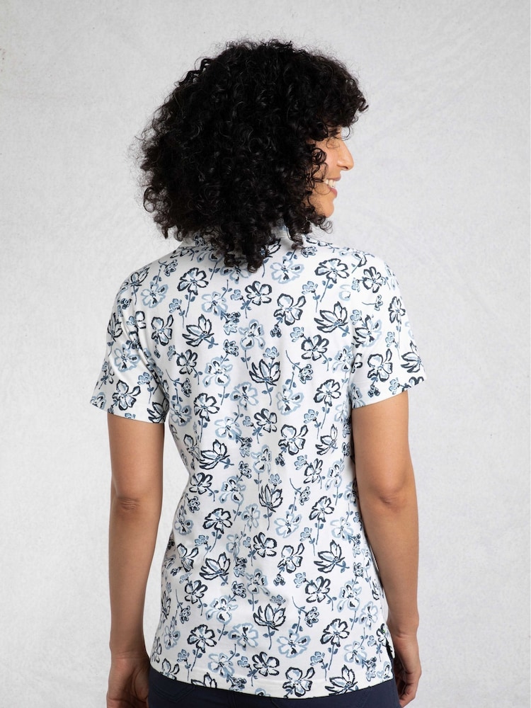 Weird Fish Cream Rehena Printed 100% Cotton Jersey Polo Top - Image 2 of 7