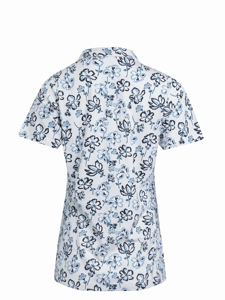 Weird Fish Cream Rehena Printed 100% Cotton Jersey Polo Top - Image 7 of 7