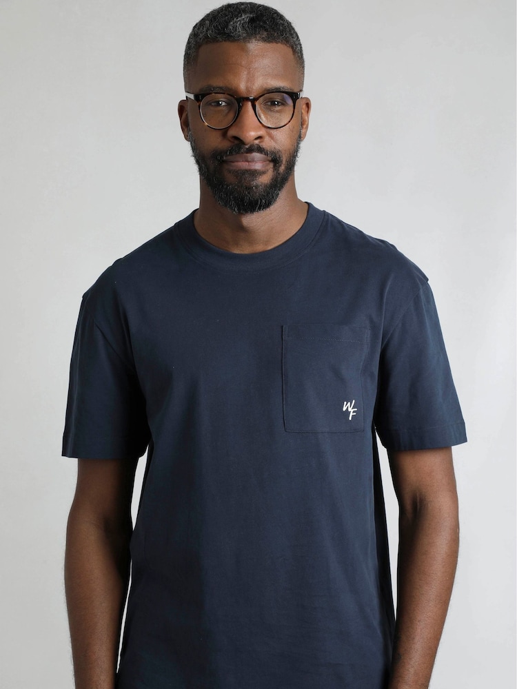 Weird Fish Blue Keaton Premium Relaxed Supersoft Pocket 100% Cotton T-Shirt - Image 1 of 6