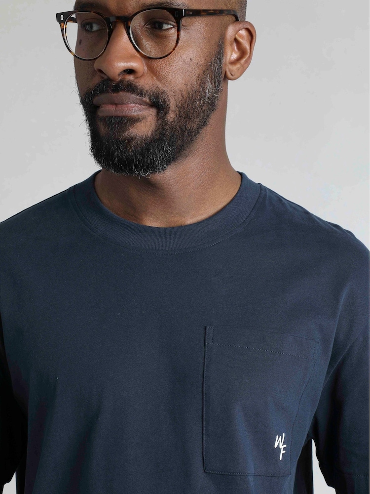 Weird Fish Blue Keaton Premium Relaxed Supersoft Pocket 100% Cotton T-Shirt - Image 3 of 6