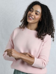 Weird Fish Pink Dalla Knitted 100% Cotton Crew Jumper - Image 1 of 8