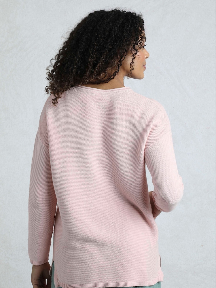 Weird Fish Pink Dalla Knitted 100% Cotton Crew Jumper - Image 2 of 8 Weird Fish Pink Dalla Knitted 100% Cotton Crew Jumper - Image 2 of 8