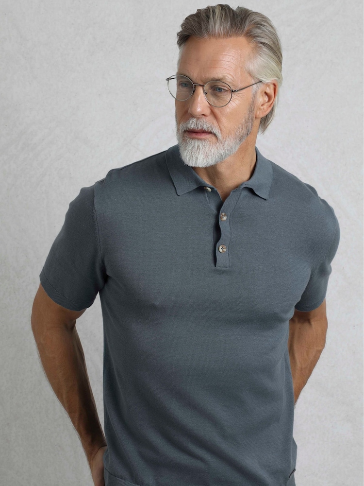 Weird Fish Blue Quentin Short Sleeve Knitted 100% Cotton Polo Shirts - Image 1 of 7 Weird Fish Blue Quentin Short Sleeve Knitted 100% Cotton Polo Shirts - Image 1 of 7