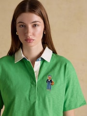 Joules Green Jonty Fox Embroidered Short Sleeve Cotton Rugby Shirt - Image 5 of 10