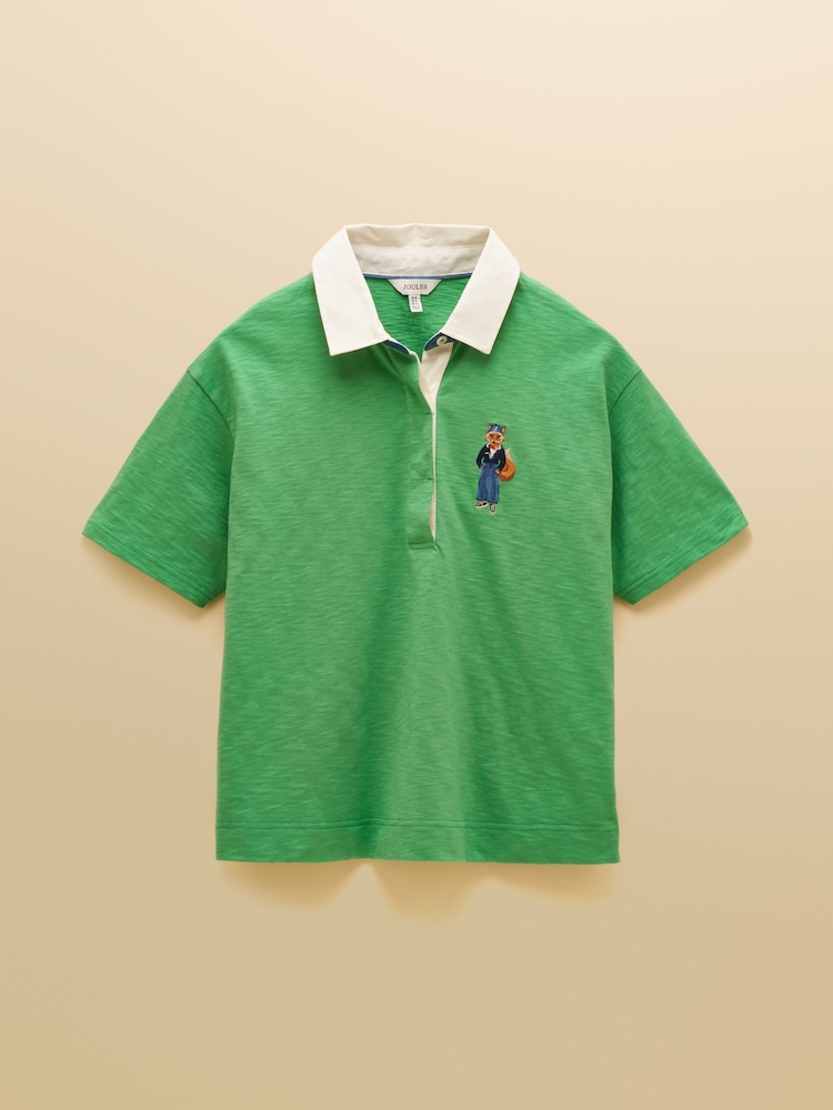 Grüner Jonty Fox Stickerei - Joules Kurzarm Baumwoll-Rugbyshirt - Bild 8 von 8