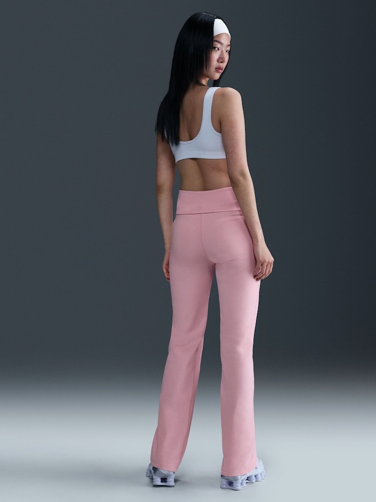 Nike Pink High Waisted Foldover Flare Leggings - Image 2 of 6 Nike Pink High Waisted Foldover Flare Leggings - Image 2 of 6