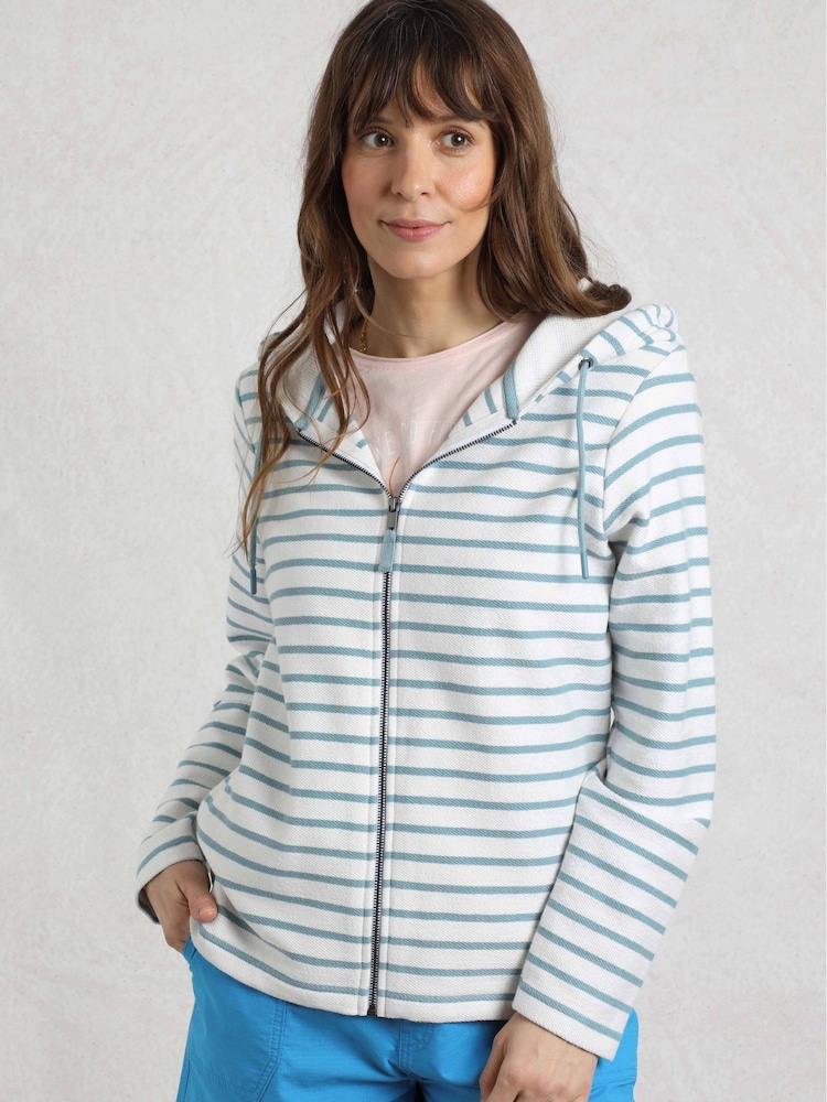 Weird Fish Blue Catalina Striped Loopback Full Zip Hoodie - Image 1 of 8
