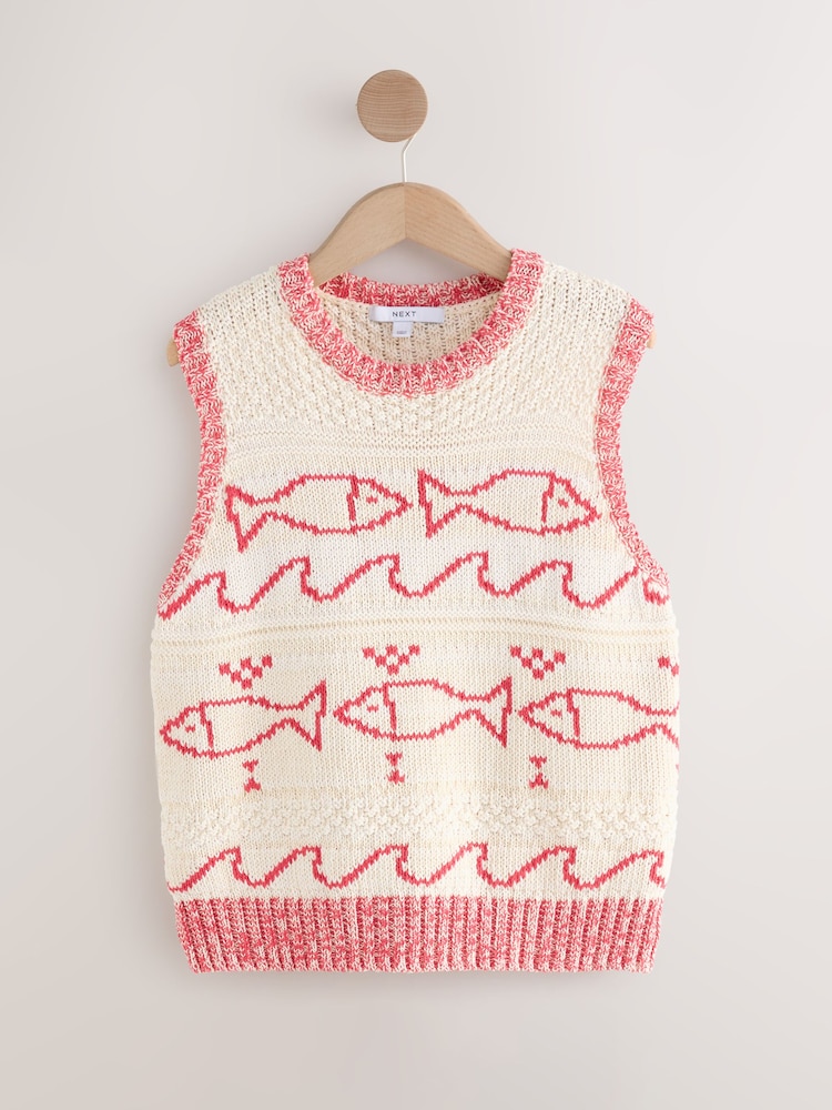 Red/Ecru Fish Knitted Tank - Image 1 of 4