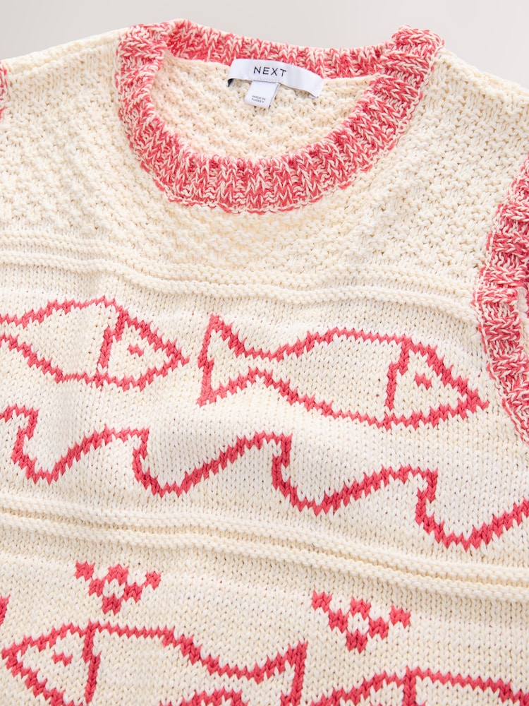 Red/Ecru Fish Knitted Tank - Image 2 of 4