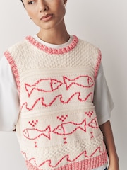 Red/Ecru Fish Knitted Tank - Image 5 of 9