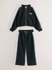 Baker by Ted Baker Contrast Track Zip-Through & Wide Leg Black Joggers Set - Image 1 of 6