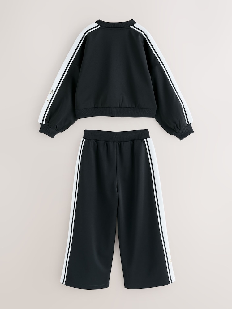 Baker by Ted Baker Contrast Track Zip-Through & Wide Leg Black Joggers Set - Image 2 of 6
