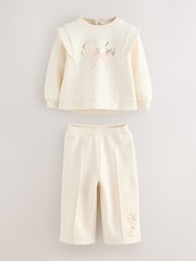 Baker by Ted Baker 2 Piece Cream Sweat & Pintuck Wide Leg Jogger Set - Image 1 of 8