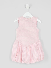 River Island Pink Girls Check Lurex Shirred Dress - Image 1 of 4