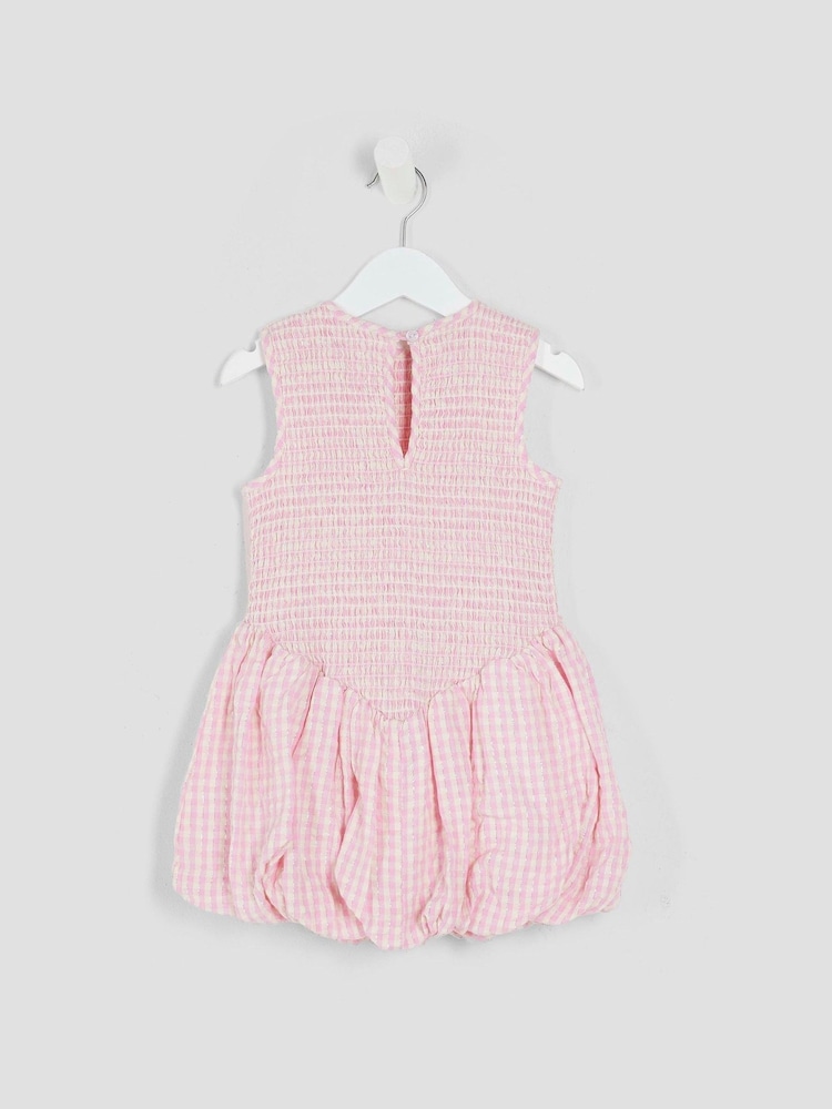 River Island Pink Girls Check Lurex Shirred Dress - Image 2 of 4