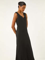 Roman Black Bias Linen Mix Midi Dress - Image 2 of 5