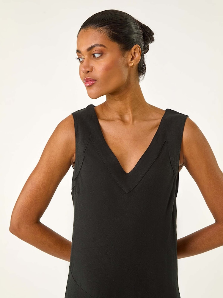 Buy Roman Black Bias Linen Mix Midi Dress from Next USA Buy Roman Black Bias Linen Mix Midi Dress from Next USA