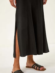 Roman Black Bias Linen Mix Midi Dress - Image 5 of 5