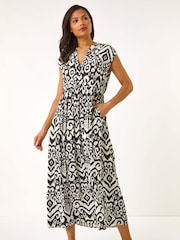 Roman Black Print Midi Smock Dress - Image 1 of 5