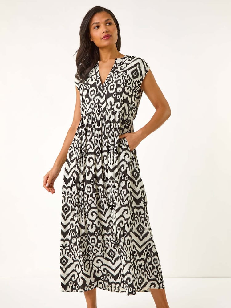 Roman Black Print Midi Smock Dress - Image 1 of 5