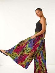 Roman Green Animal Print Wide Leg Palazzo Trousers - Image 1 of 5
