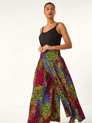 Roman Green Animal Print Wide Leg Palazzo Trousers - Image 2 of 5