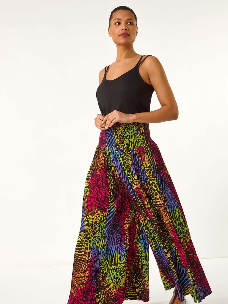Roman Green Animal Print Wide Leg Palazzo Trousers - Image 2 of 5 Roman Green Animal Print Wide Leg Palazzo Trousers - Image 2 of 5