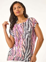 Roman Pink Burnout Snake Print Cocoon T-Shirt - Image 1 of 5
