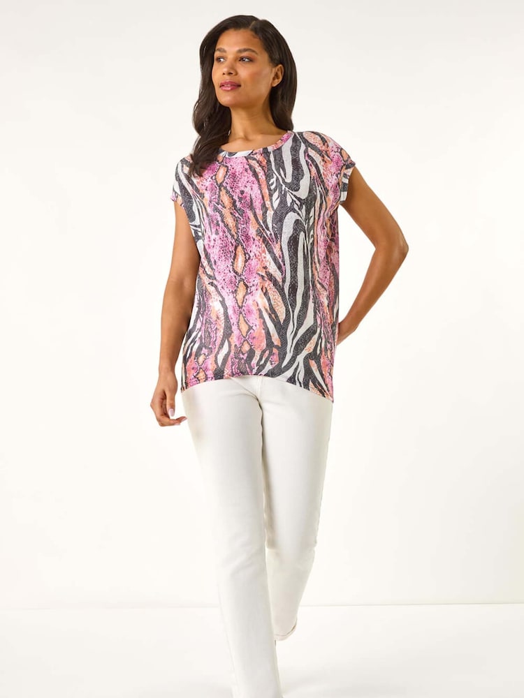 Roman Pink Burnout Snake Print Cocoon T-Shirt - Image 2 of 5